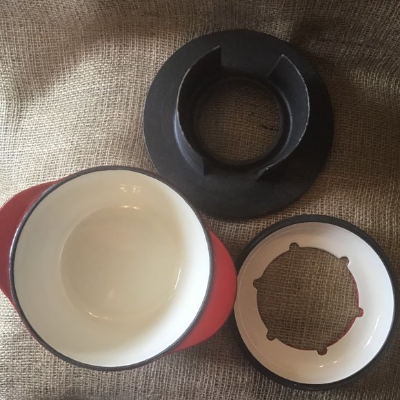 Cast Iron Enamel Fondue Set with Cast Iron Stand - Picture 7 of 12